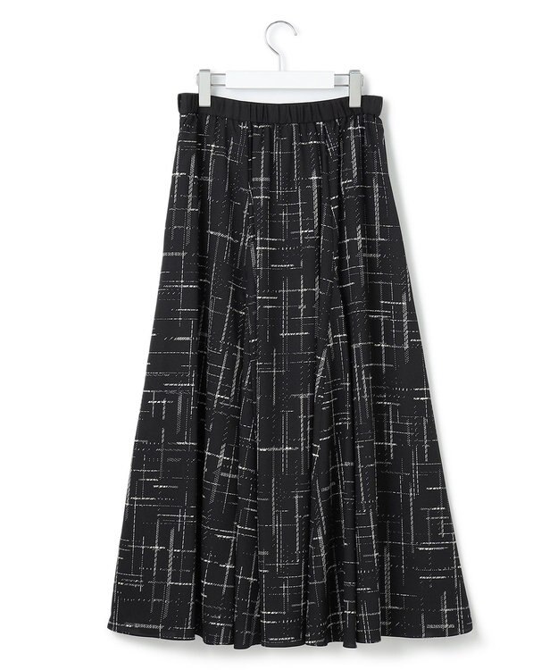 23区 【洗える】モノクロトーンプリント スカート ブラック系