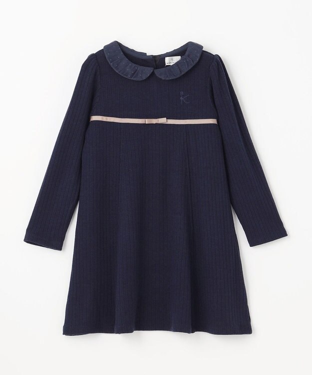 組曲 KIDS 【110-140㎝】バイカラーニットソー ワンピース ネイビー系