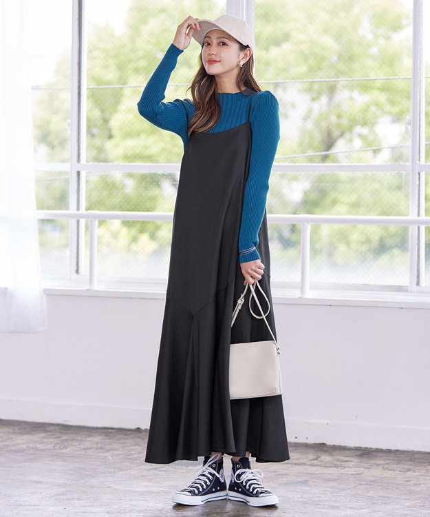 Tiaclasse 【洗える】アシンメトリーキャミワンピース ブラック