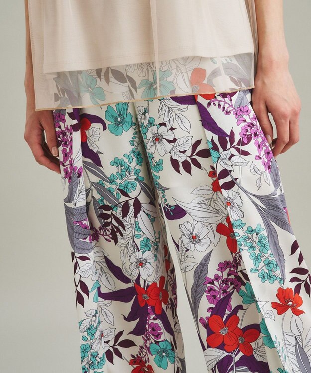 GRACE CONTINENTAL ボタニカルプリントワイドパンツ ベージュ