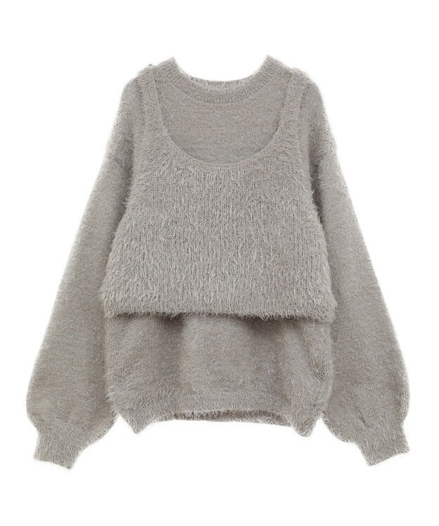 CRAFT STANDARD BOUTIQUE 洗える/ビスチェ付きシャギーニットプルオーバー Gray