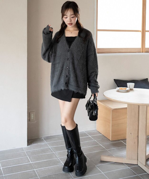 WEGO 【25年秋冬新作/WEB限定】別注USPOLOシャギーニットカーデ ブラック中濃色