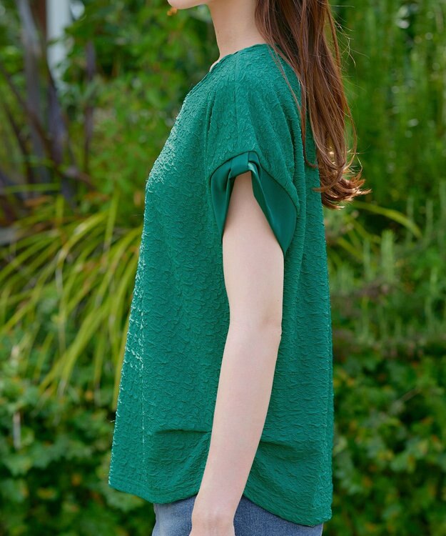 Tiaclasse 【洗える】ふくれジャカードカフス付きカットソー グリーン