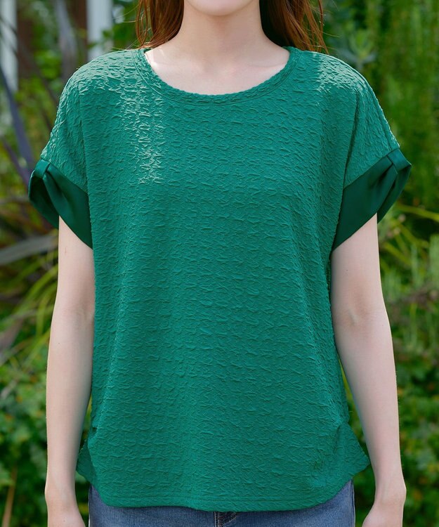 Tiaclasse 【洗える】ふくれジャカードカフス付きカットソー グリーン