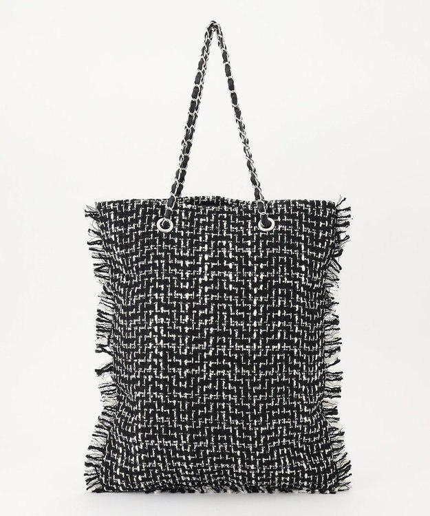 ICB フリンジツイードトート オフホワイト×ブラック系