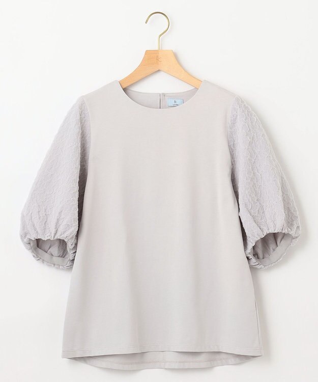 組曲 【洗える】レリーフスリーブジャージー カットソー ブルーグレー系