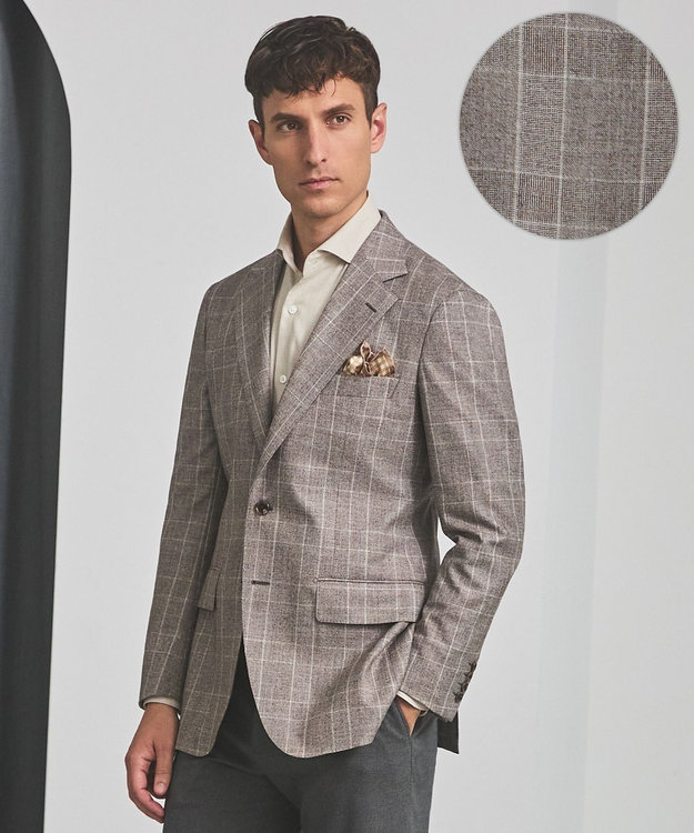 GOTAIRIKU 【CANONICO/カノニコ】サキソニーウールコットンブレンド ジャケット_ブラウンチェック ブラウン×グレンチェック