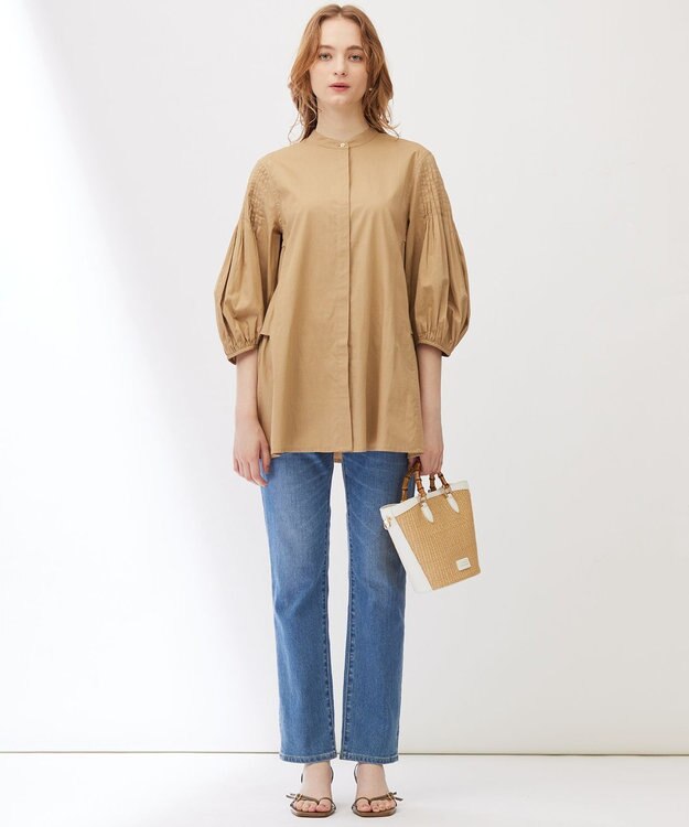 23区 【Indian Factory】コットンポプリン タックディテール チュニックブラウス サンドベージュ