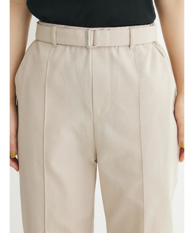 Green Parks 綿麻混バックルベルト付テーパードパンツ Light Beige