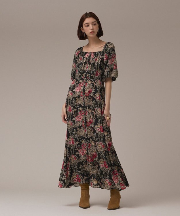 GRACE CONTINENTAL ヴィンテージフラワープリントワンピース ブラック