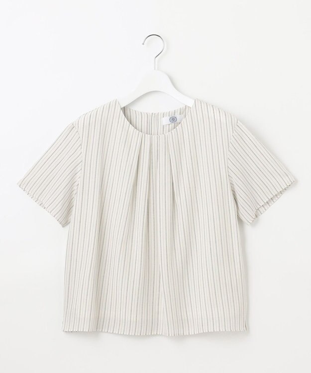 J.PRESS LADIES L シアーストライプ&チェック カットソー ベージュ系1