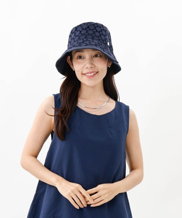 AURORA 【 LANVIN COLLECTION（ランバン コレクション） 】レースJL切り替えクロッシェハット ネイビー