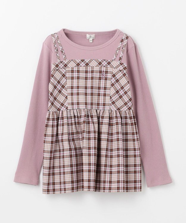 組曲 KIDS 【150-160㎝】ビスチェック トップス グレー×ブラウン系