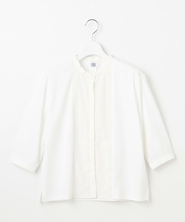 J.PRESS LADIES L 【洗える】エンブロシャツジャージー ブラウスライク カットソー ホワイト系