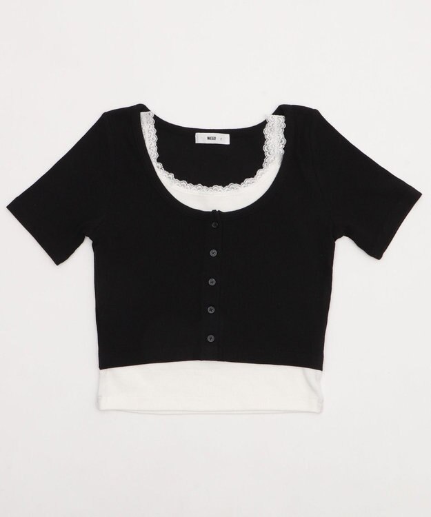 WEGO レースキャミレイヤード風ちびT ブラック