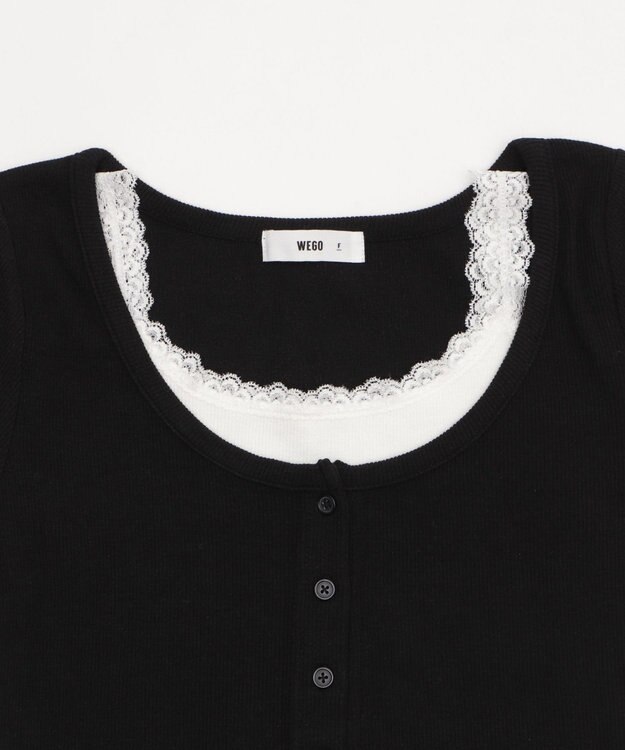 WEGO レースキャミレイヤード風ちびT ブラック