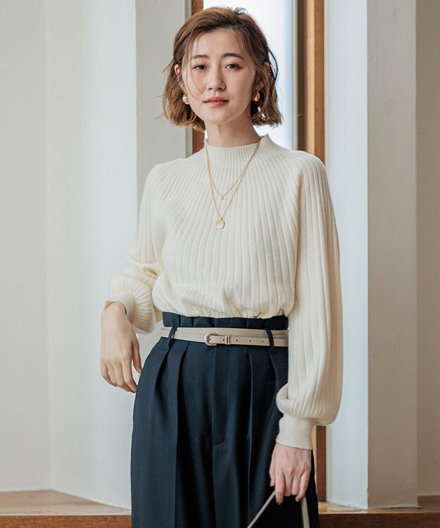 23区 L セミウーステッド モックネック ニット アイボリー系