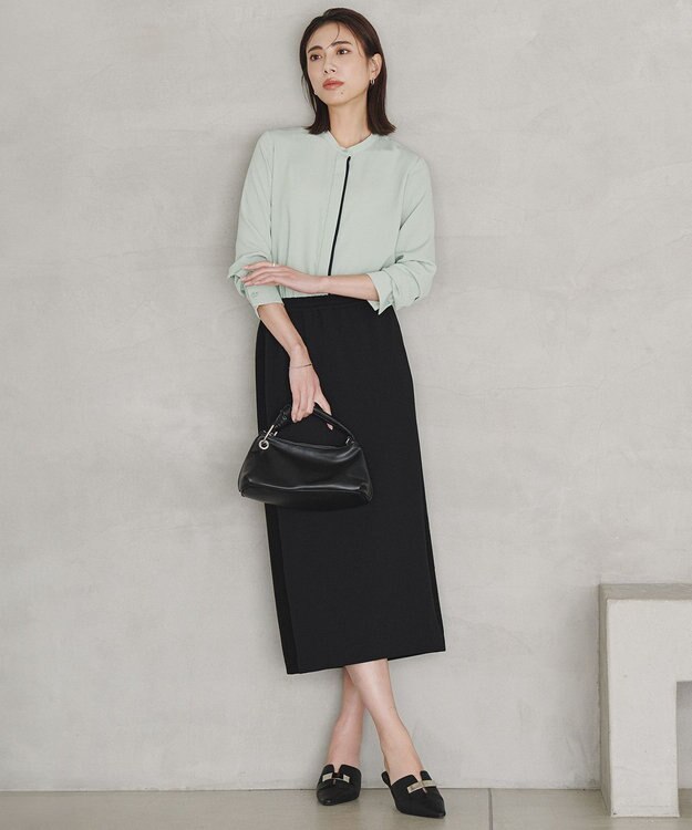 ICB 【新色追加・WEB限定カラーあり】BackSatinAmunzen バンドカラーブラウス スモークグリーン