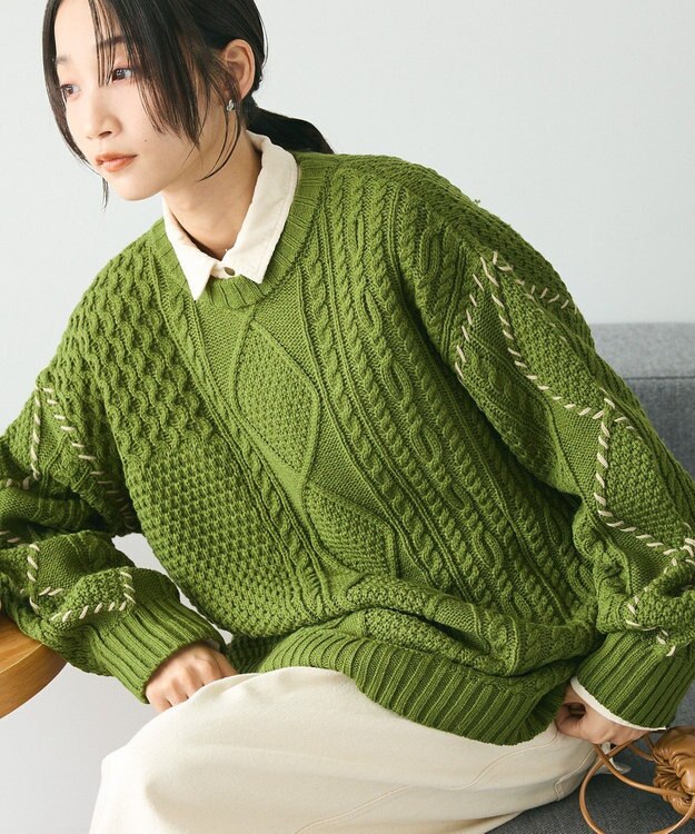 CRAFT STANDARD BOUTIQUE ハンドステッチケーブルニットチュニック Green