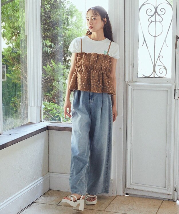 earth music&ecology キラキラフラワー刺繍ビスチェ Brown