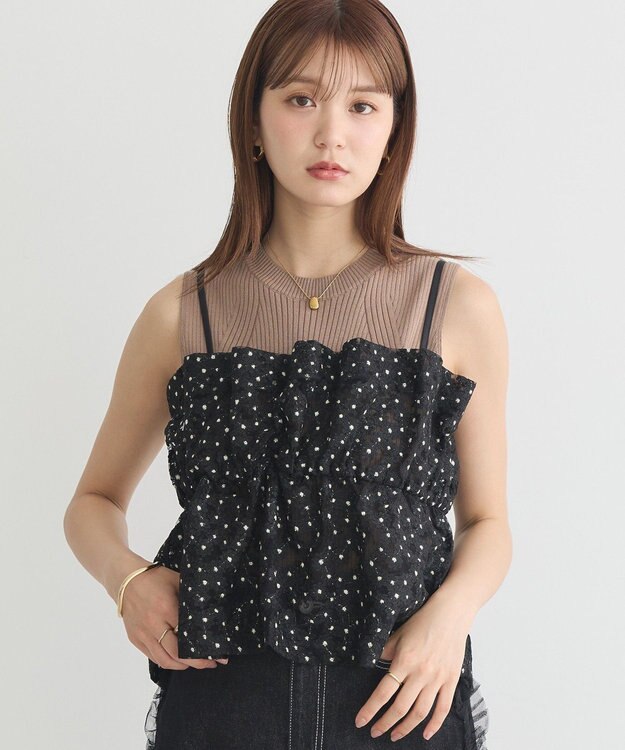 earth music&ecology キラキラフラワー刺繍ビスチェ Black