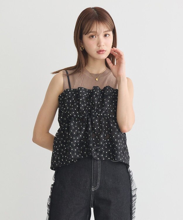 earth music&ecology キラキラフラワー刺繍ビスチェ Black