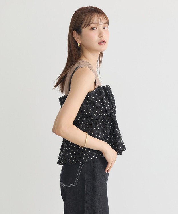 earth music&ecology キラキラフラワー刺繍ビスチェ Black