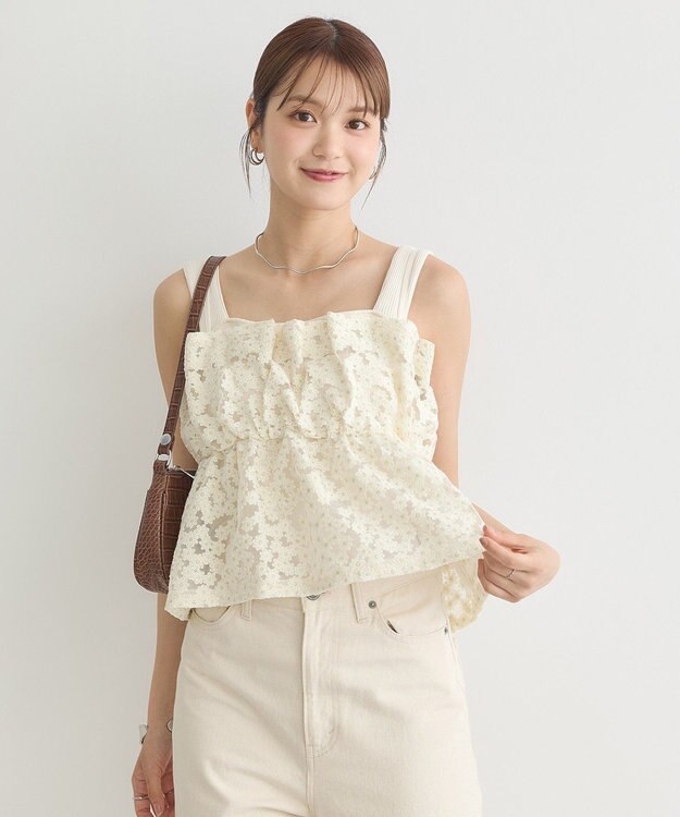 earth music&ecology キラキラフラワー刺繍ビスチェ Ivory