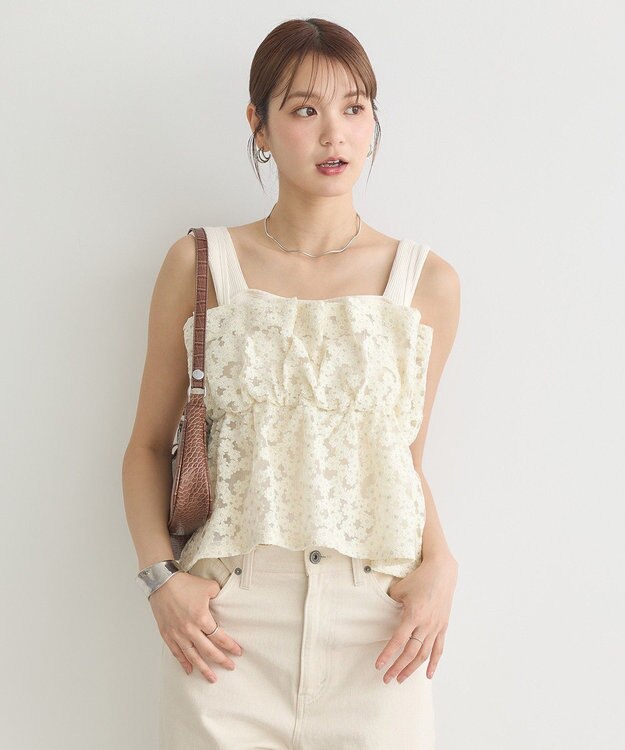 earth music&ecology キラキラフラワー刺繍ビスチェ Ivory