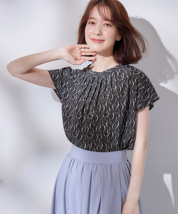 ANY 【洗濯機可能】プリントブラウス ネイビーフラワー