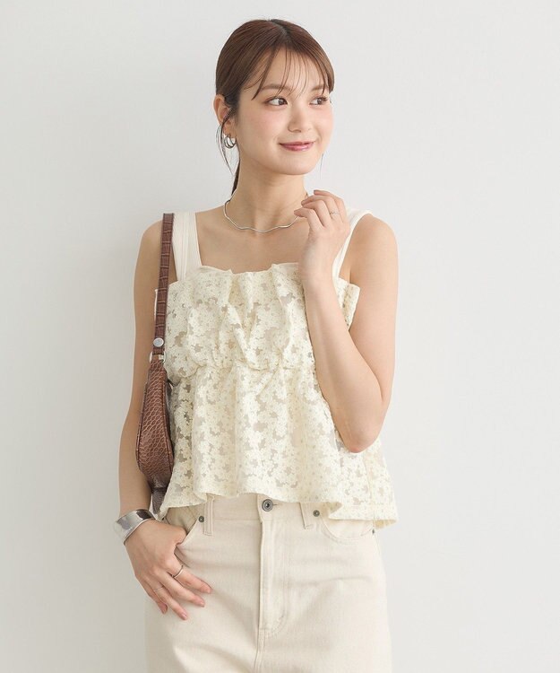 earth music&ecology キラキラフラワー刺繍ビスチェ Ivory