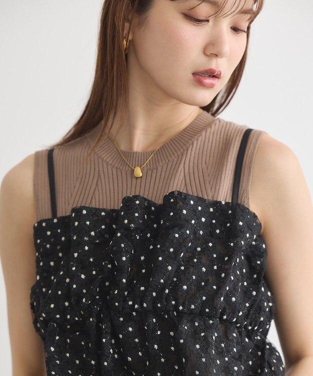 earth music&ecology キラキラフラワー刺繍ビスチェ Black