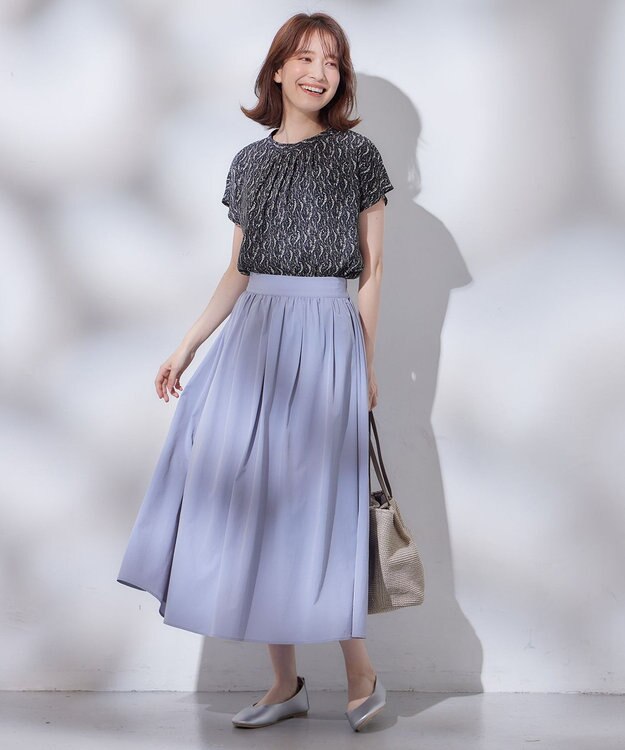 ANY 【洗濯機可能】プリントブラウス ネイビーフラワー