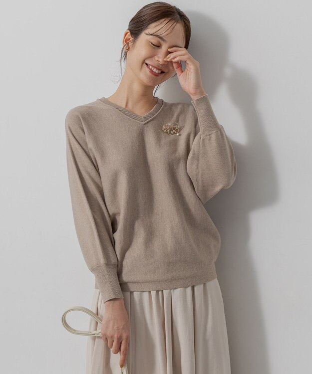 組曲 S 【前後着用可】ニューシックニットＶネック プルオーバー ベージュ系