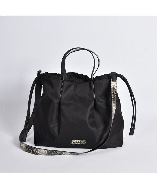 LA BAGAGERIE ドローストリング2WAYトート Sサイズ ブラック×パイソン