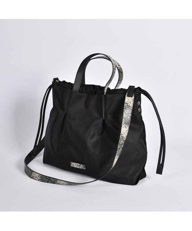 LA BAGAGERIE ドローストリング2WAYトート Sサイズ ブラック×パイソン