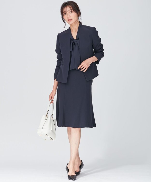 23区 L リボンディテール ギャザー ブラウス ネイビー