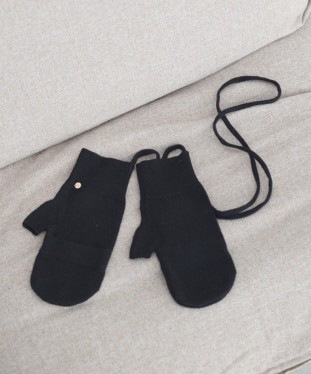 earth music&ecology チャーム付きニットミトン Black
