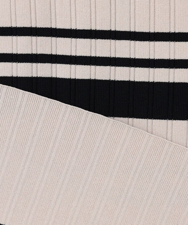 J.PRESS LADIES L 【洗える】レーヨンエリートストレッチ ボーダー ニット ベージュ×ネイビー系