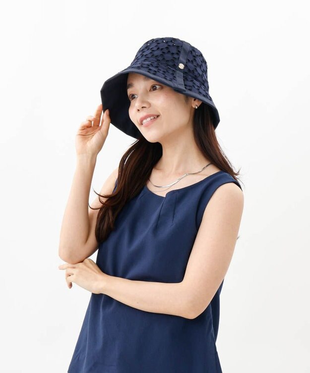 AURORA 【 LANVIN COLLECTION（ランバン コレクション） 】レースJL切り替えクロッシェハット ネイビー