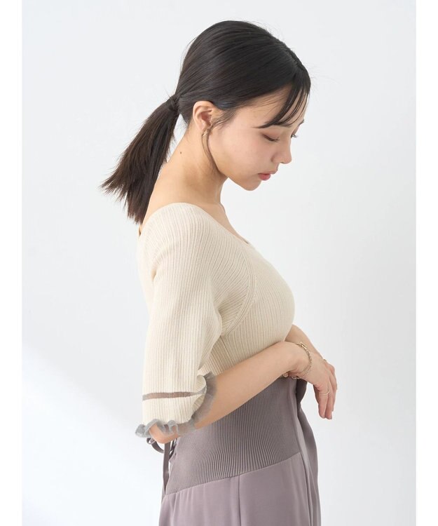 earth music&ecology ポイントシアーフリルニットプルオーバー Ivory