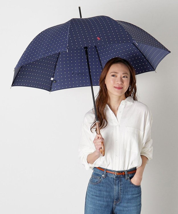 MOONBAT POLO RALPH LAUREN（ポロ ラルフローレン)ドット×ロゴ 雨傘 長傘 ネイビーブルー