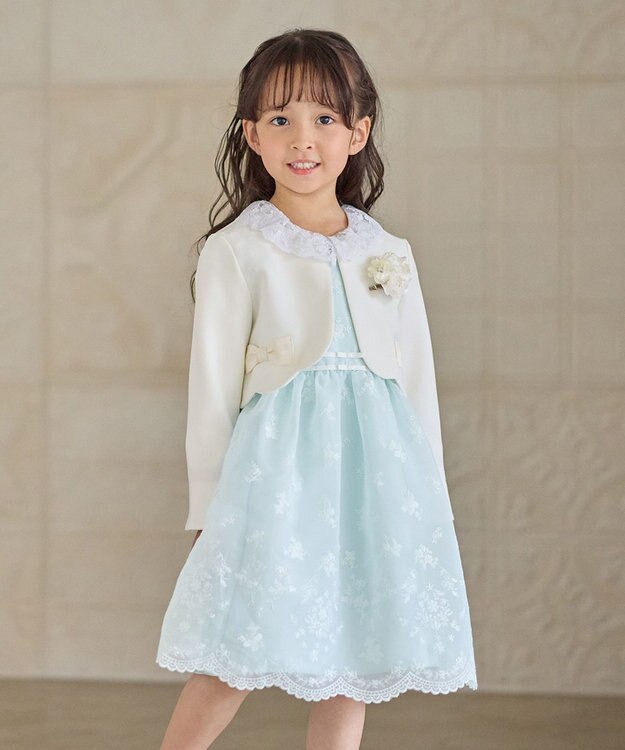 ANY KIDS 総刺繍 花柄ワンピース ミント