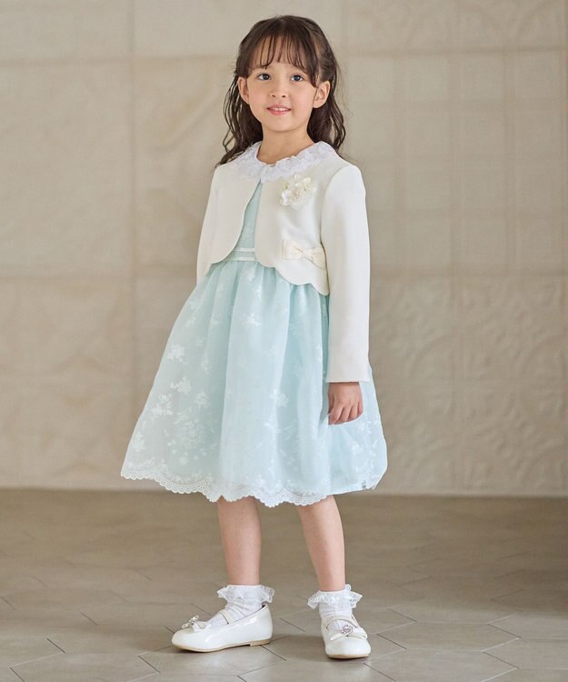 ANY KIDS 総刺繍 花柄ワンピース ミント