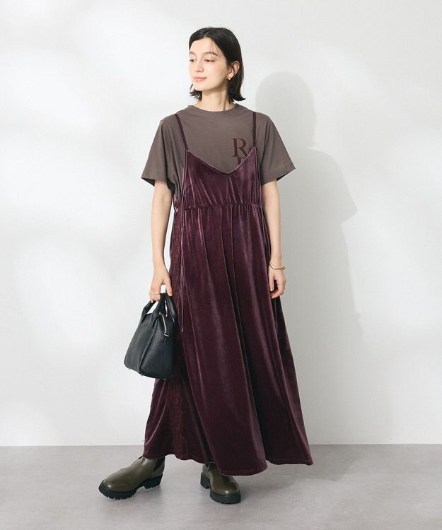 CRAFT STANDARD BOUTIQUE ベロアレース付きキャミワンピース Bordeaux