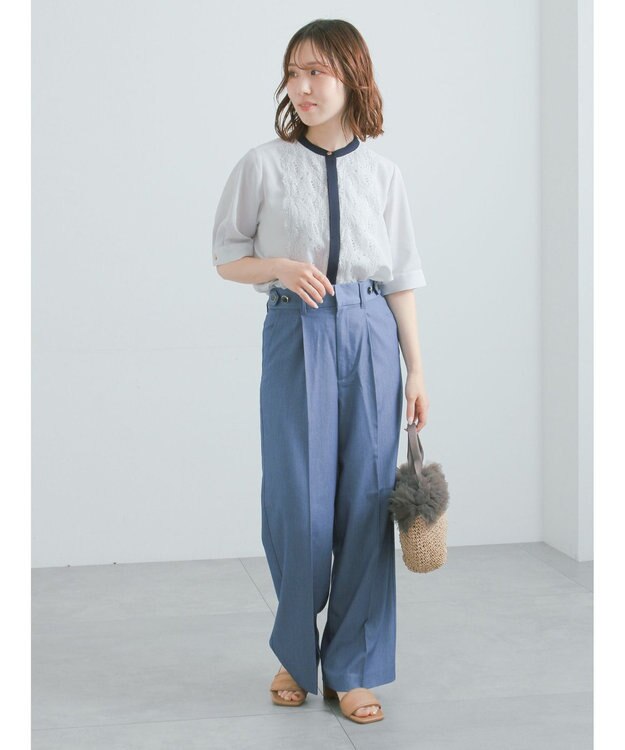Te chichi フロントレース5分袖ブラウス Ｓグレー