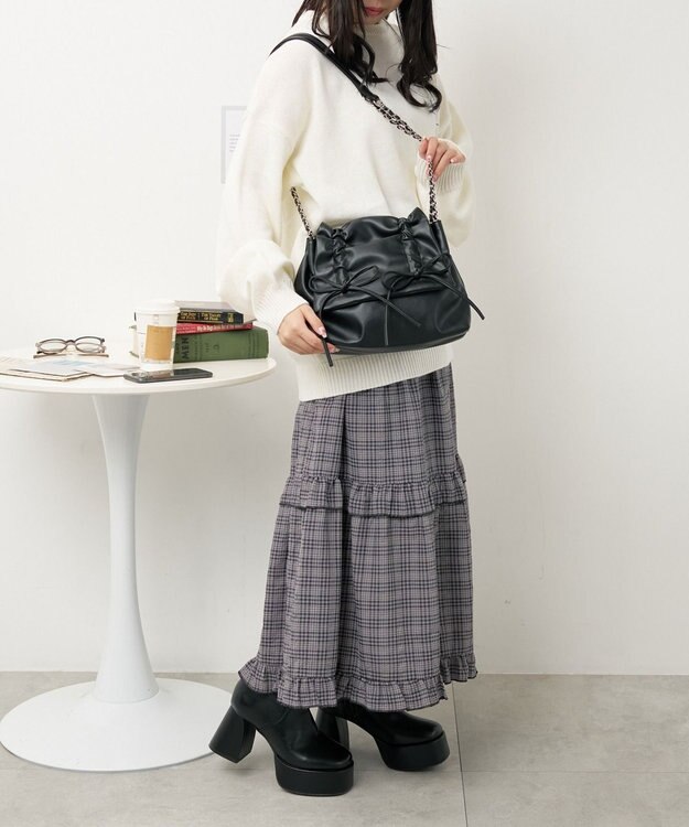 WEGO ギャザーリボンフラップバッグ ブラック