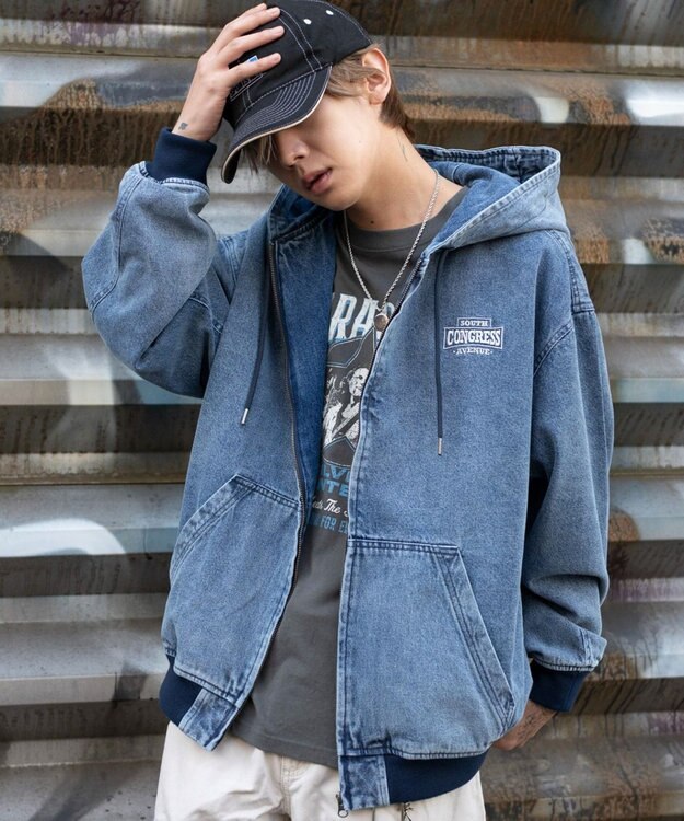 WEGO ワーカーズフードブルゾン デニム中濃加工色