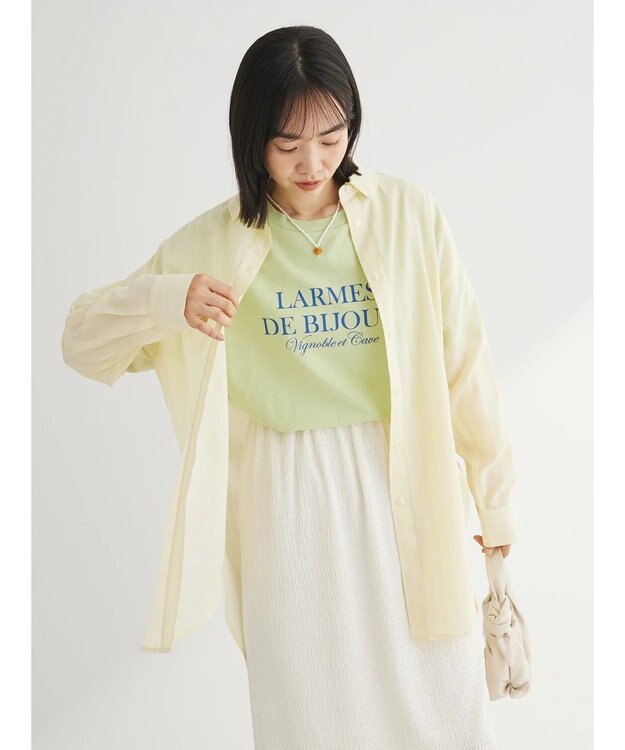 Green Parks 綿麻混タブ付オーバーサイズシャツチュニック Yellow