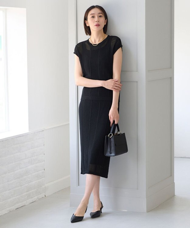 自由区 L 【洗える】シアーコイル スカート ネイビー系